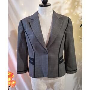 Jessica McClintock Vintage Gray Plaid One Button Blazer Jacket Womens Size 10